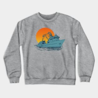 hand drawing fishing boat retro sunset Crewneck Sweatshirt